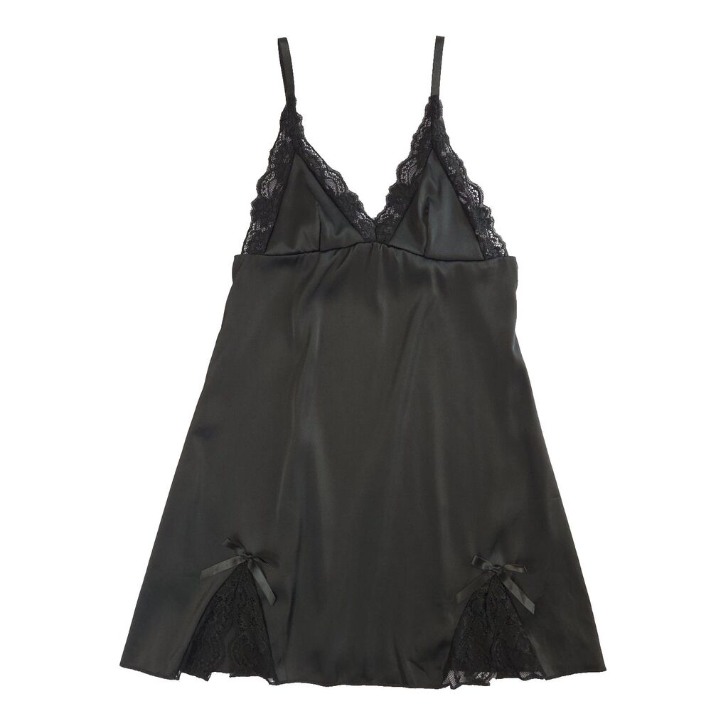 Adome Lace Trim Satin Mini Dress Black S Whimsigoth Dainty Festival